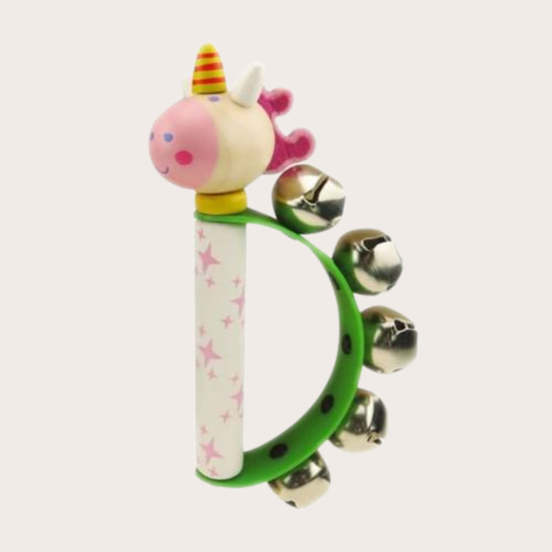 Holzrassel Einhorn mit Glöckchen